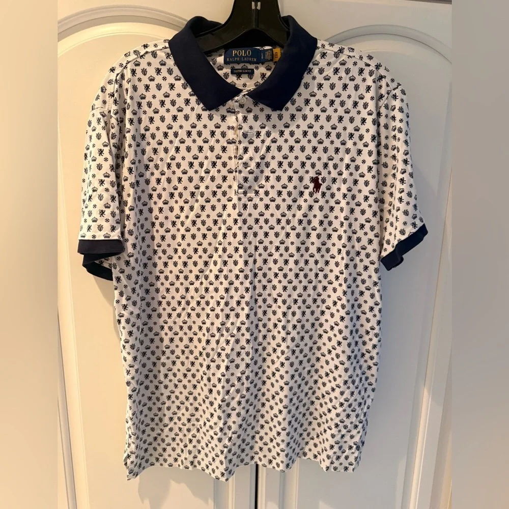 Men's White and navy logo Polo Shirt slim fit